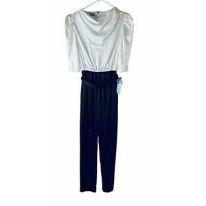 NOS VTG 80s Puff Sleeve Belted Color Block Jumpsuit Party Cocktail